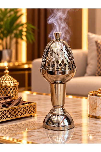 Matte Silver Steel Incense Burner 30 cm High