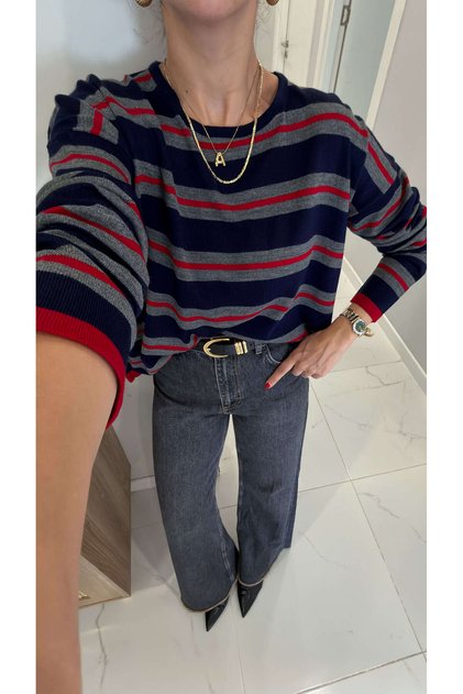 Colwi Navy Blue Gray Striped Knitwear