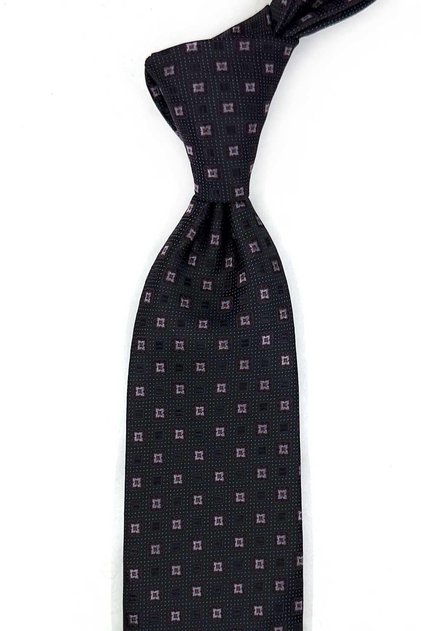Black Small Patterned Classic Tie with Handkerchief Kk14114