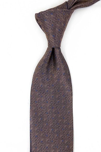 Brown Herringbone Classic Tie with Handkerchief Kk14063