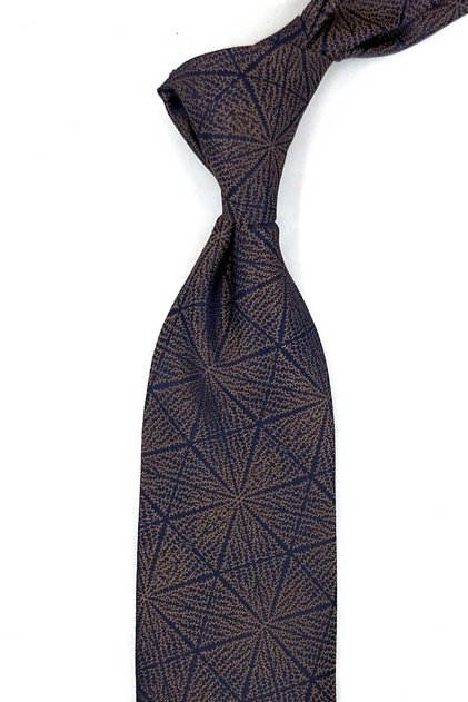 Coffee Navy Blue Motif Pattern Classic Tie with Handkerchief Kk14136