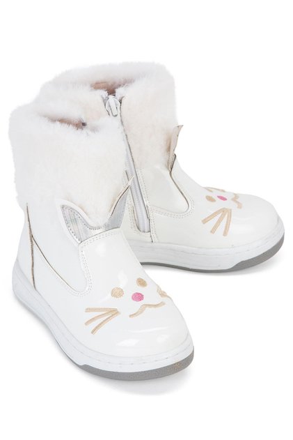 Boots Kedi Nakışlı Rugan 26- Bot - Beyaz