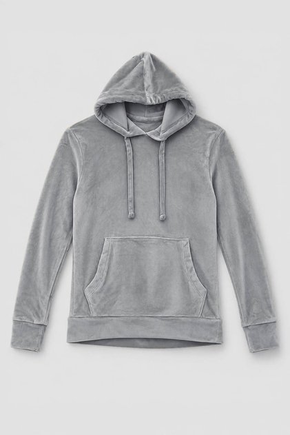 Women's Hooded Soft Velvet Textured Gray Sweatshirt with Pockets