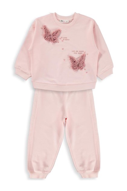Butterfly Embroidered Tracksuit Set for 2-5 Years Old - Pink