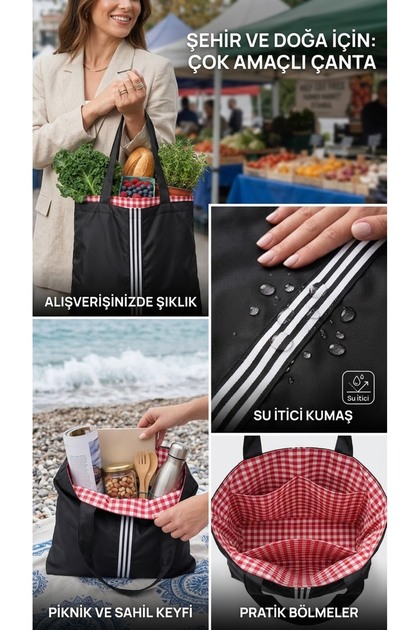 Çok Bölmeli Su İtici Bez Çanta - Kırmızı Pötikare Detaylı, Şık ve Dayanıklı Günlük Kol / El ÇantasıSUT-PTK-3330-01