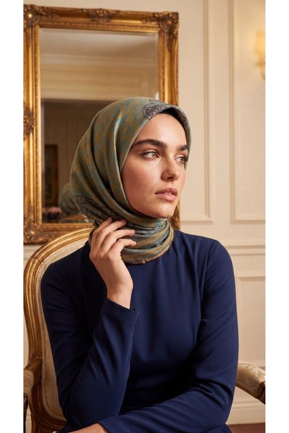 Elya Eşarp Etnik Desen Yeşil