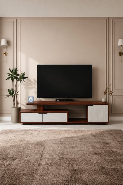 Modern Tv Console Table with Elegant Details That Combines Practicality and Luxury, Creating a Sleek and Contemporary Living Room Space with Smart Storage for Everyday Use.