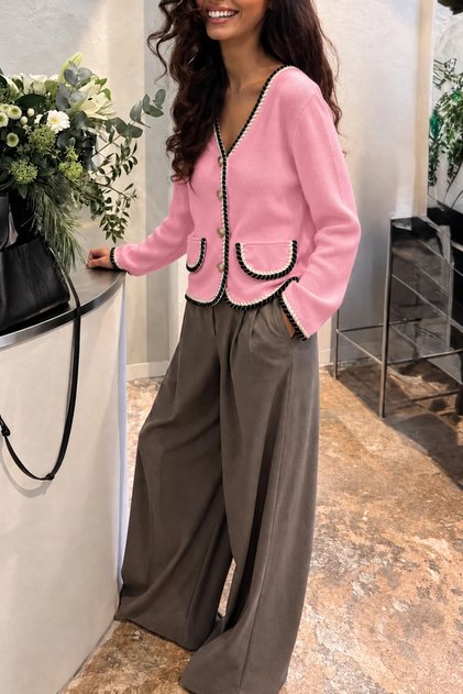 Women's V-Neck Cardigan with Button Accessories