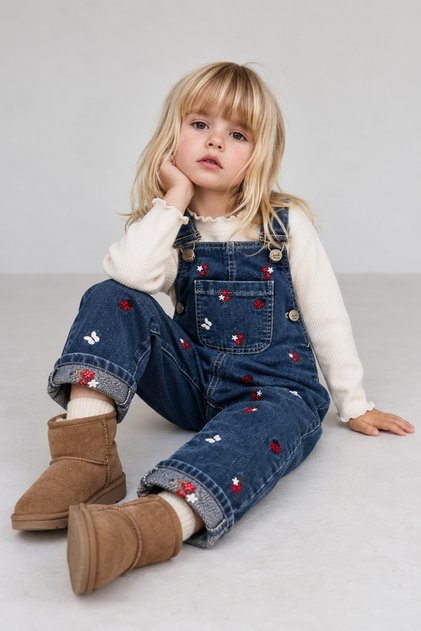 Baby Girl Children's Jeans Embroidered Salopet + Diaper Bag