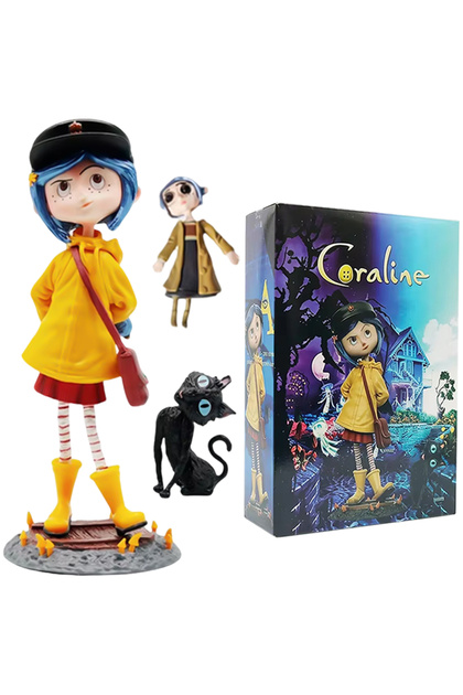 1pcs-box 19Cm Anime Coraline Figure Q Version Halloween Cartoon Doll PVC Model Desktop Orname
