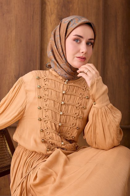 Eșarfă din mătase twill, florală, Paisley, maro