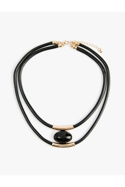 Two-Row Faux Leather Necklace with Stones