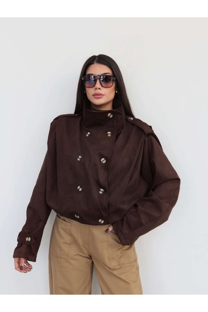 Button Detail Stand Collar Trench