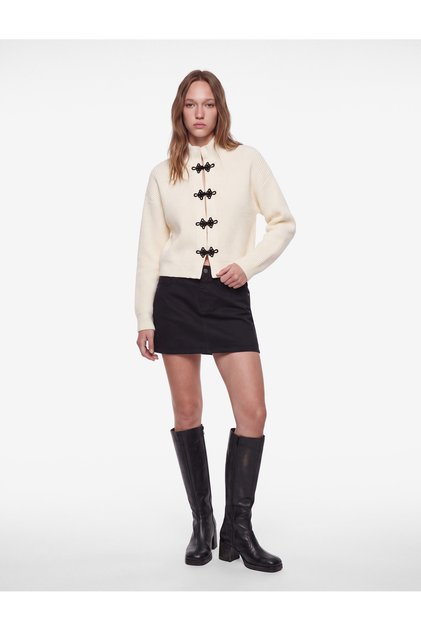 Mandarin Qipao Collar Long Sleeve Fancy Buttoned Knitwear Cardigan