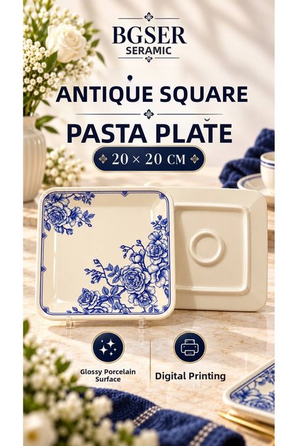 Antique Square 6 Piece 20 cm Luxury Cake Plate Set