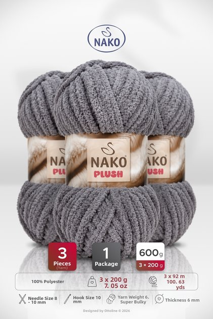 PLUSH • Gri Sis (14660) • 200gr/92m • Eșarfă, Căciulă, Pătură, Șnur decorativ pentru casă