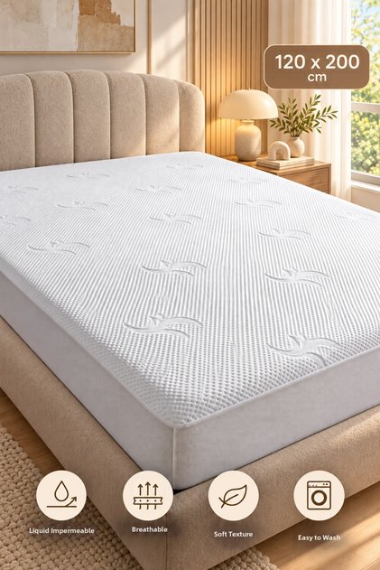 Wellnes White Cotton Patterned 120 X 200 cm Soft Surface Liquid-Proof Mattress Mattress Cover