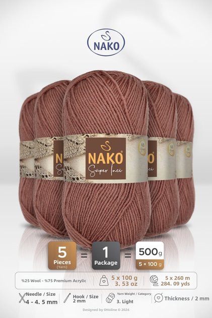 Super Pearl • Cinnamon (2248) • 5-Pack × 100 Gr / 260 m • Wool Blended Hand Knitting Yarn • Scarf, Vest, Sweater