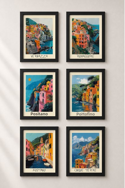 6 Piece Cinque Terre and Positano Framed Art Set Italy Posters Wall Decor Sixit13