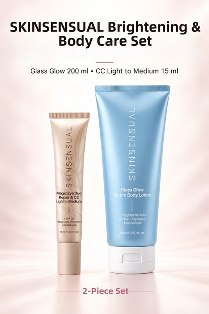 Luminous Look & Body Care Set - Repairing Cc Under-Eye Concealer Light to Medium & Glass Glow Moisturizing Body Lotion