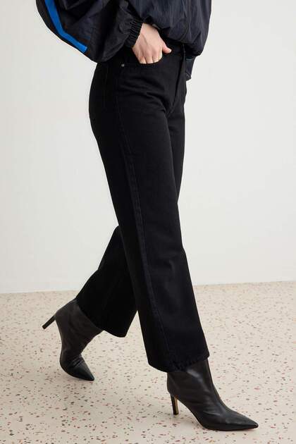 Black High Waist Ankle Length Wide Leg Jeans Twoaw27Je00228