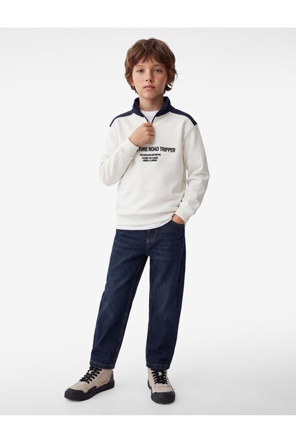 Long Sleeve Printed Embroidered Half-Zipper Stand Collar Sweatshirt