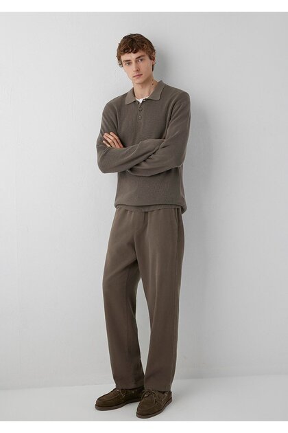 Keten (Tencel™) Lyocell Karışımlı Kahverengi Jogger Pantolon 0010628-70376