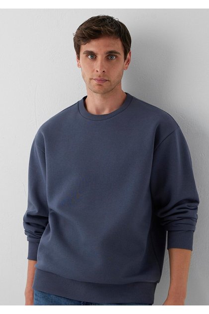 Crew Neck Navy Blue Basic Sweatshirt 0S10276-70759