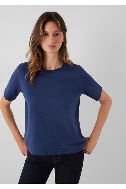 Navy Blue Basic Interlock T-Shirt Loose Fit / Comfortable Loose Cut 1613820-70487