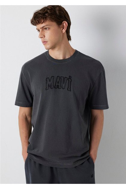 Logo Printed Anthracite T-Shirt Loose Fit / Comfortable Loose Cut 0613564-70087