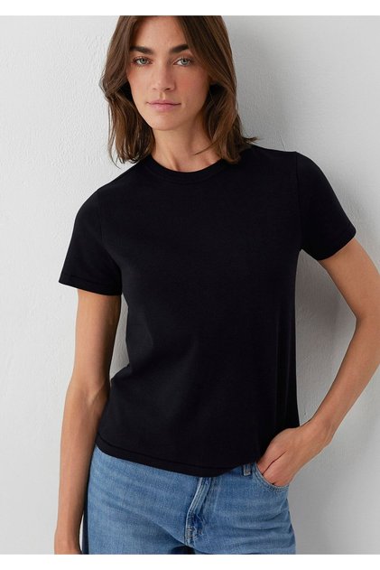 Bisiklet Yaka İnterlok Siyah Basic Tişört Slim Fit / Dar Kesim 1612707-83079