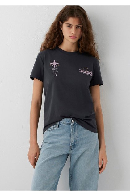 Astroloji Baskılı Antrasit Tişört Slim Fit / Dar Kesim 1614270-70087