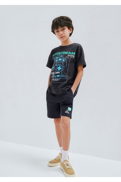 Level up Printed Anthracite Shorts 6410016-70087