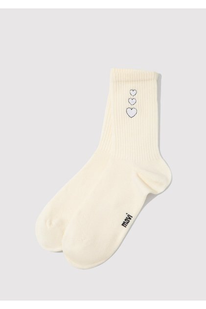 Heart Embroidered Ecru Socks 1913542-70048