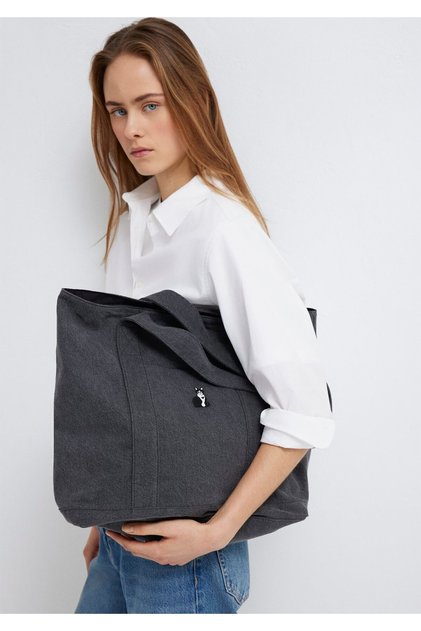 Cat Embroidered Anthracite Denim Bag 1913284-22864