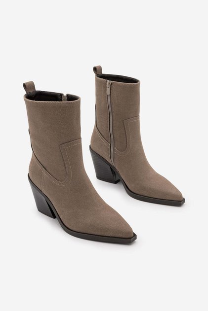 Women's Cowboy Suede Pointed Toe Western Boots Fetya Mink