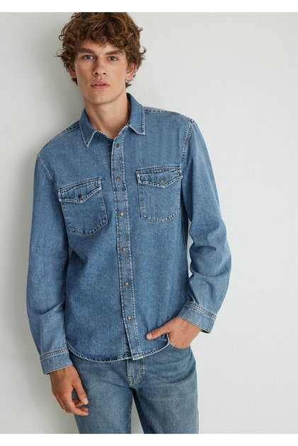 Ted Indigo Mavisi Denim Jean Gömlek Slim Fit / Dar Kesim 0210909-87933