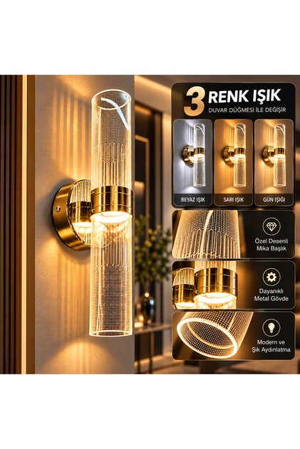 Modern GOLD LED Aplik Şeffaf Desenli Dekoratif Duvar Aydınlatması