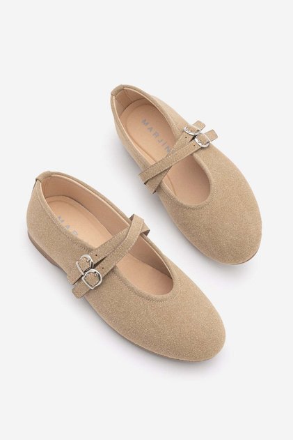 Women's Cross Strap Ballerinas Niroza Beige Suede