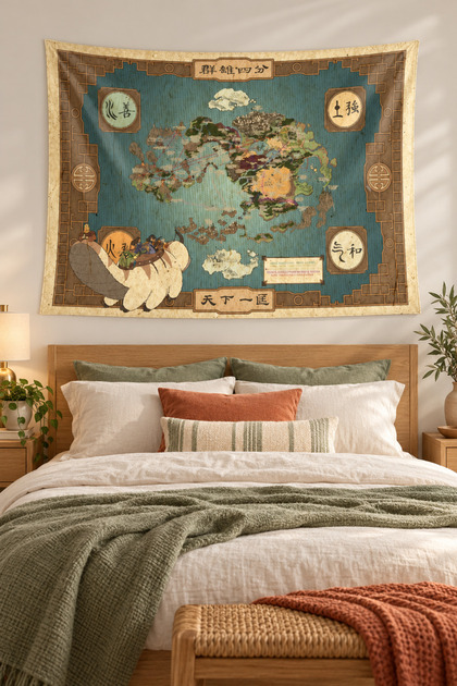 Mavi Avatar Dünya Haritası Leke Tutmaz Kadife Kumaş Duvar Örtüsü Duvar Halısı Tapestry