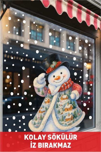 Large Size Christmas Snowman and Snowflakes Sticker Set for Stores and Workplaces