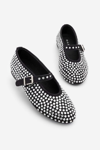 Women's Helmet Stoned Ballerina Shoes Mary Jane Tevila Black
