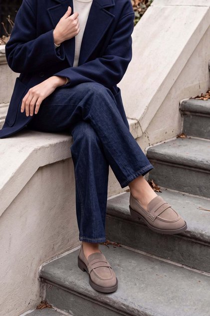 Kadın Loafer Günlük Klasik Ayakkabı Casual Makosen Fonle Koyu Vizon Süet