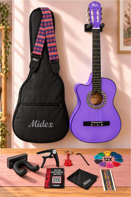 CG-396PU SOLAK Klasik Gitar Lila Renk Full Set Sap Ayarlı 4/4 yetişkin Boy
