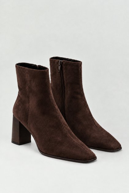Block Heeled Suede Women's Short Boots