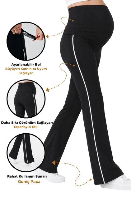 100% Modal Maternity Leggings with Adjustable Waist and Wide Legs with Modal Piping Detail