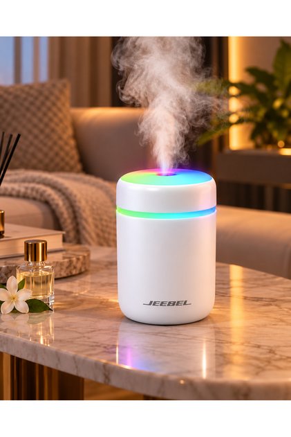 300ml Mini Humidifier and Air Purifier with Colorful Led Lighting and Quiet Operation USB Powered - White