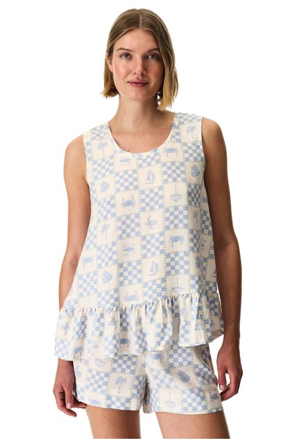Top de pijama albastru, cu model Gingham, cu aspect proaspăt și luminos