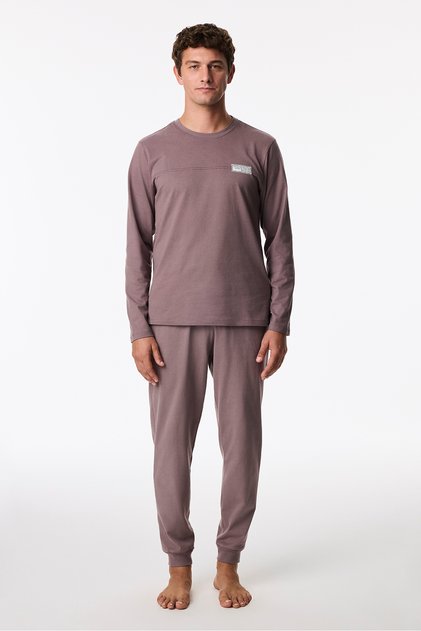 Men's Brown Natural Long Sleeve Jogger Pajama Set