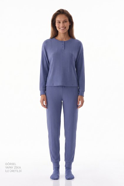 Beige Comfort Time Long Sleeve Pants Pajama Set